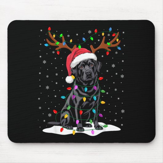 Black Labrador Santa Hat Reindeer Tree Lights Chri Mousepad (Vorne)