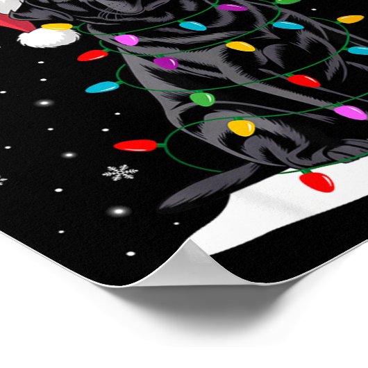 Black Labrador Santa Hat Reindeer Tree Lights Chri Poster (Ecke)