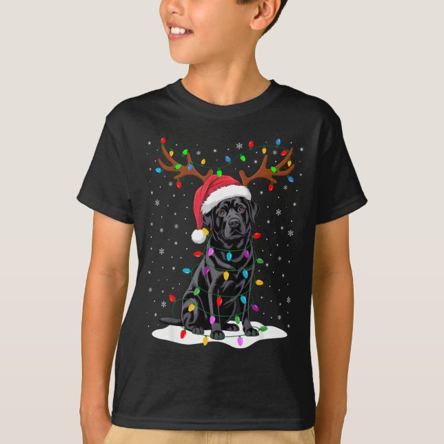 Black Labrador Santa Hat Reindeer Tree Lights Chri T-Shirt (Vorderseite)