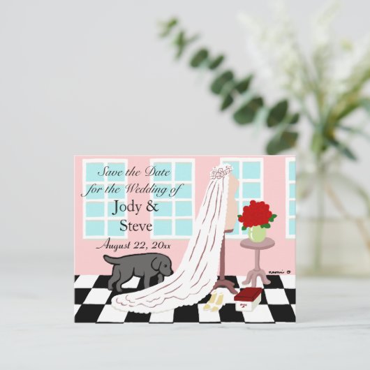 Black Labrador Save the Date Ankündigungspostkarte (Stehend Vorderseite)