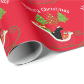 Black Labrador Silhouette Christmas Sleigh Red Geschenkpapier (Rolleneckpunkt)