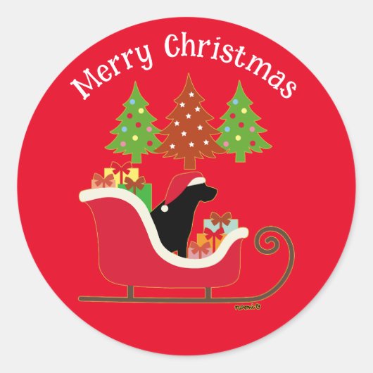 Black Labrador Silhouette Christmas Sleigh Red Runder Aufkleber (Vorderseite)