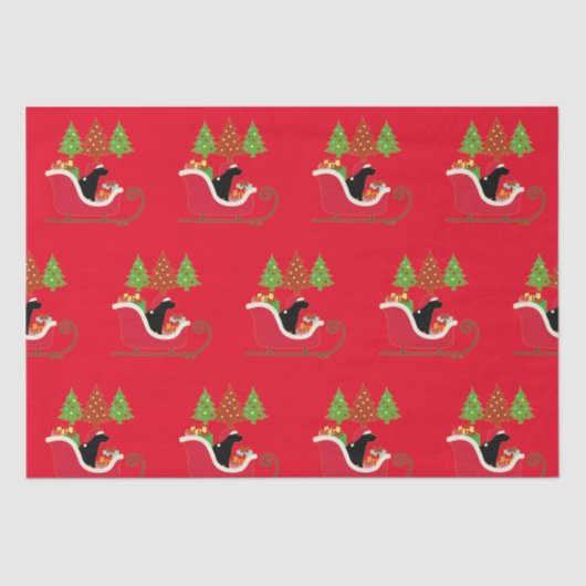 Black Labrador Silhouette Christmas Sleigh Red Seidenpapier (Vorderseite)