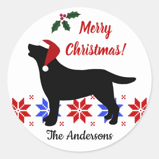 Black Labrador Silhouette Weihnachten Runder Aufkleber (Vorderseite)