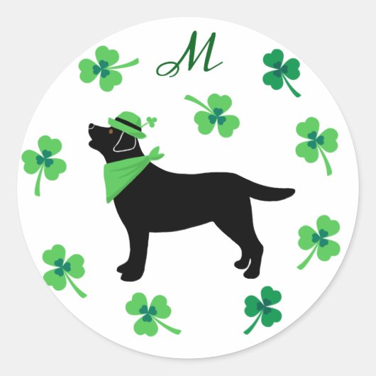 Black Labrador St. Patrick's Day Kleeblatt Initial Runder Aufkleber (Vorderseite)