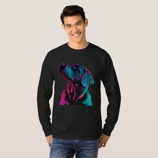Black Labrador Synthwave 80s Retrowave Aesthetic T-Shirt (Vorne ganz)
