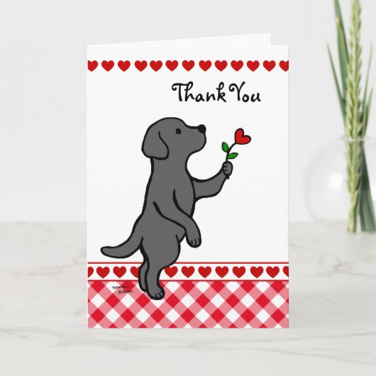 Black Labrador Tiny Heart Blume Cartoon Dankeskarte (Vorderseite)