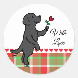 Black Labrador Tiny Heart Blume Valentine Runder Aufkleber