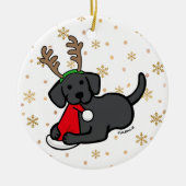 Black Labrador und Santa Christmas Cartoon Keramik Ornament (Vorne)