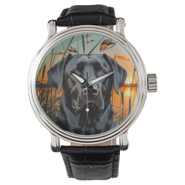 Black Labrador Watch, Labrador Retriever Armbanduhr (Vorderseite)