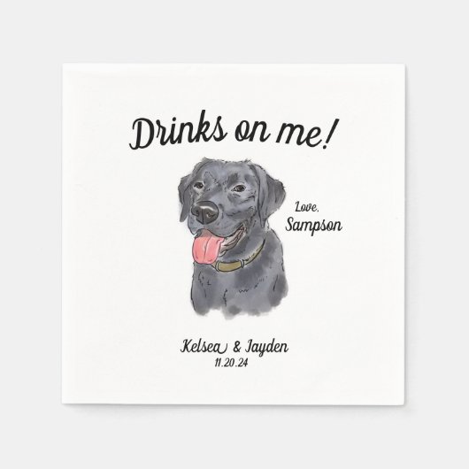 Black Labrador Wedding Cocktail Napkin Serviette (Vorderseite)