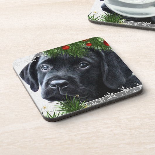 Black Labrador Weihnachten Getränkeuntersetzer (Linke Seite)