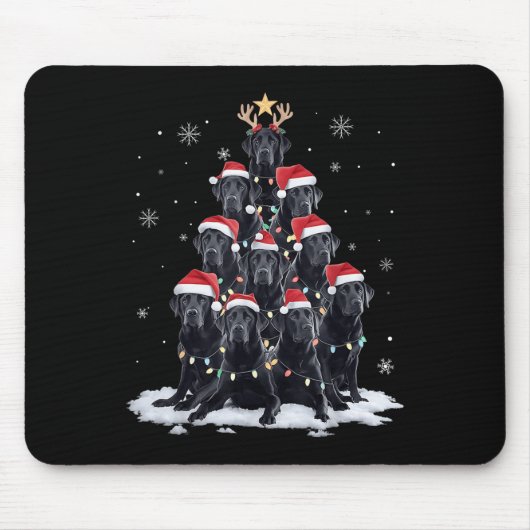 Black Labrador Weihnachtsbaum Lichter Weihnachten Mousepad (Vorne)