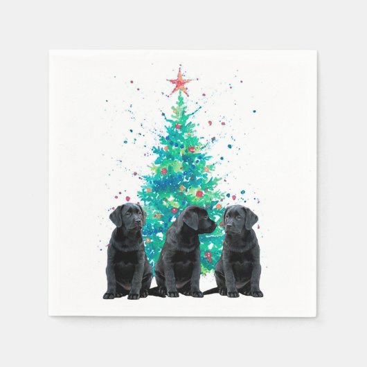 Black Labrador Weihnachtsbaum Niedlicher Hundewelp Serviette (Vorderseite)