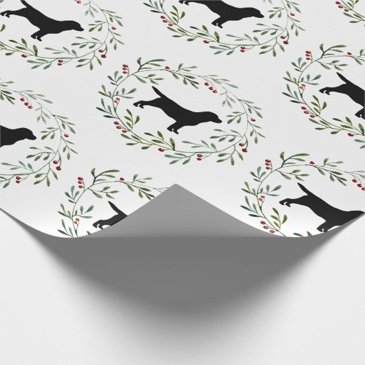 Black Labrador Weihnachtskranz Retriever Hund Geschenkpapier (Ecke)
