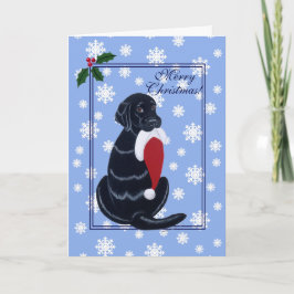 Black Labrador & Weihnachtsmannmütze Snowflake Wei Feiertagskarte