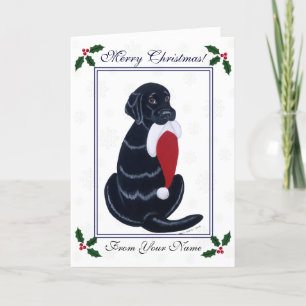 Black Labrador & Weihnachtsmannmütze Snowflake Wei Feiertagskarte