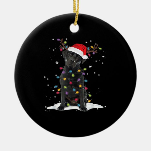 Black Labrador Xmas Dog Christmas Tree Light Class Keramik Ornament (Vorne)
