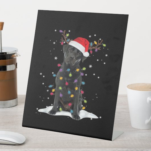Black Labrador Xmas Dog Christmas Tree Light Class Sockelschild (In Situ)
