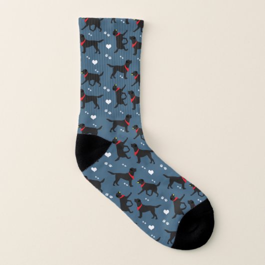 Black Labs Labrador Retriever Hearts Navy Blue Socken (Links - Innen)