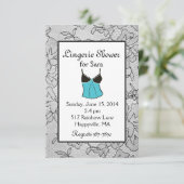 Black Lace Aqua Lingerie Bridal Dusche Einladungen (Stehend Vorderseite)