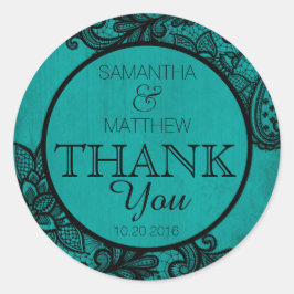 Black Lace Aquamarin Modern Goth Dankeschön Label Runder Aufkleber
