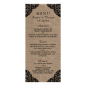 Black Lace auf Rustic Burlap Wedding Menu Werbekarte (Vorne)
