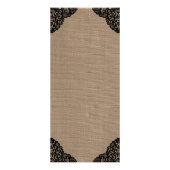 Black Lace auf Rustic Burlap Wedding Menu Werbekarte (Hinten)