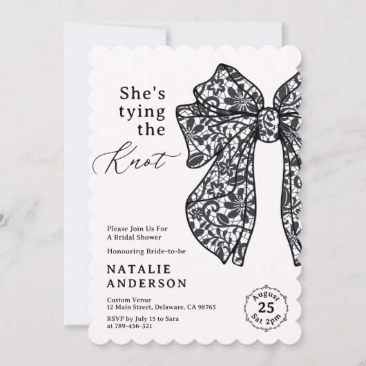 Black Lace Bow Sie bindet das Brautparty des Knote Einladung (Vorderseite)