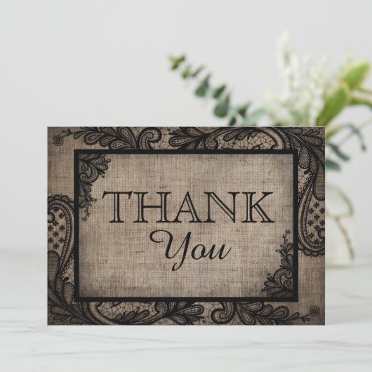 Black Lace Burlap Modern Goth Danke (Stehend Vorderseite)