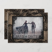 Black Lace Burlap Modern Goth Foto Save the Date Ankündigungspostkarte (Vorne/Hinten)