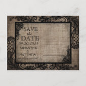 Black Lace Burlap Modern Goth Foto Save the Date Ankündigungspostkarte (Rückseite)