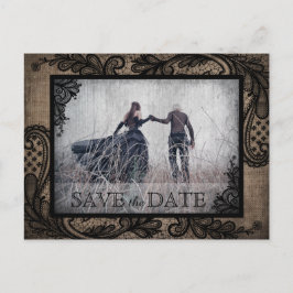 Black Lace Burlap Modern Goth Foto Save the Date Ankündigungspostkarte