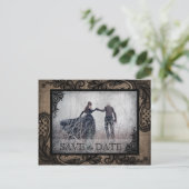 Black Lace Burlap Modern Goth Foto Save the Date Ankündigungspostkarte (Stehend Vorderseite)