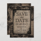Black Lace Burlap Modern Goth Save the Date Ankündigungspostkarte (Vorne/Hinten)