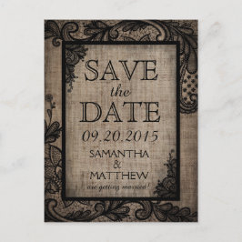 Black Lace Burlap Modern Goth Save the Date Ankündigungspostkarte