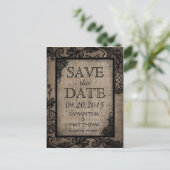Black Lace Burlap Modern Goth Save the Date Ankündigungspostkarte (Stehend Vorderseite)