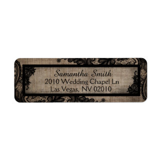 Black Lace Burlap Modern Goth Wedding Labels