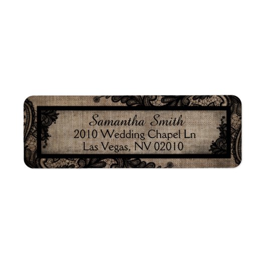 Black Lace Burlap Modern Goth Wedding Labels (Vorne)