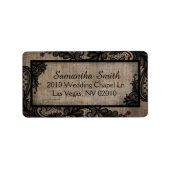 Black Lace Burlap Modern Goth Wedding Labels Adressaufkleber (Vorne)
