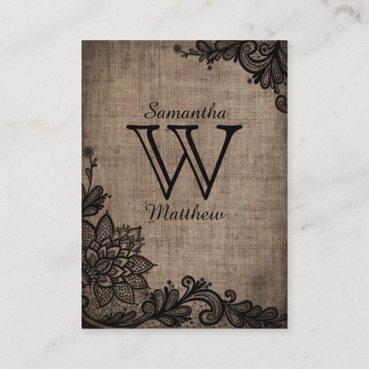 Black Lace Burlap Moderne Goth Wedding Platzkarten (Rückseite)