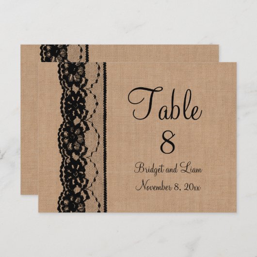 Black Lace & Burlap Tischnummer (Vorne/Hinten)