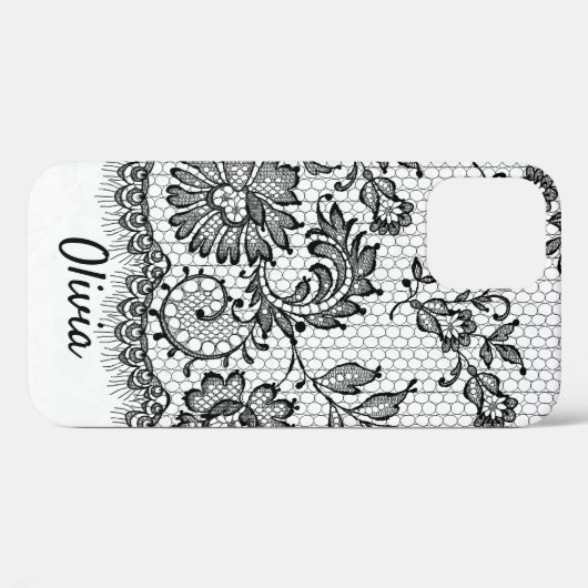 Black Lace Fringe auf dem iPhone Case in weißem Ge (Rückseite (Horizontal))