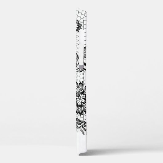 Black Lace Fringe auf dem iPhone Case in weißem Ge (Rückseite / Links)