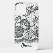 Black Lace Fringe auf dem iPhone Case in weißem Ge (Rückseite)