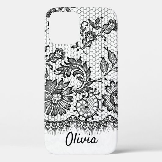 Black Lace Fringe auf dem iPhone Case in weißem Ge (Rückseite)