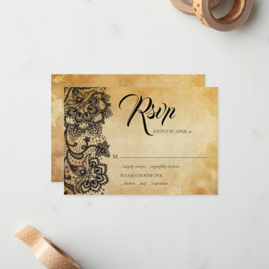 Black Lace Gothic Response Card Mitteilungskarte (Vorderseite/Rückseite Beispiel)