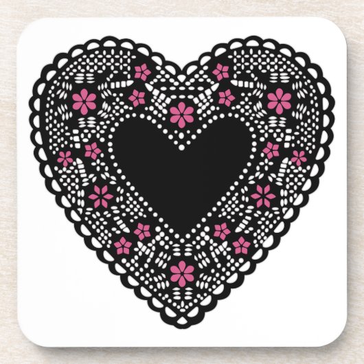 Black Lace Heart Getränkeuntersetzer (Vorderseite)