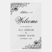 Black Lace Islamic Muslim Wedding Welcome Sign Acrylschild (Vorderseite)
