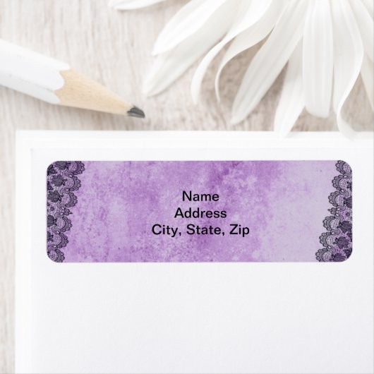 Black Lace Lila Gothic Wedding Address Labels (Insitu)